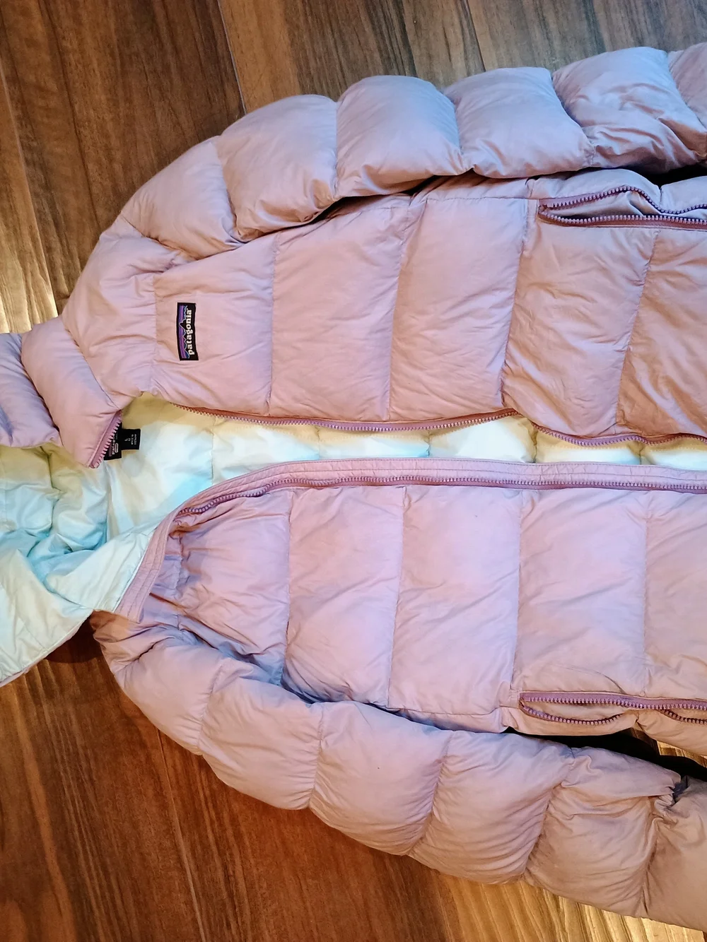 Patagonia Kids Hi-Loft Down Sweater Hoody - Dusty Pink with Mint Lining